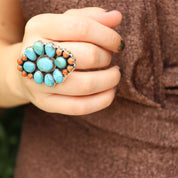 big oyster turquoise sterling silver gemstone ring