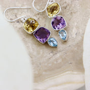 citrine amethyst blue topaz sterling silver gemstone earrings