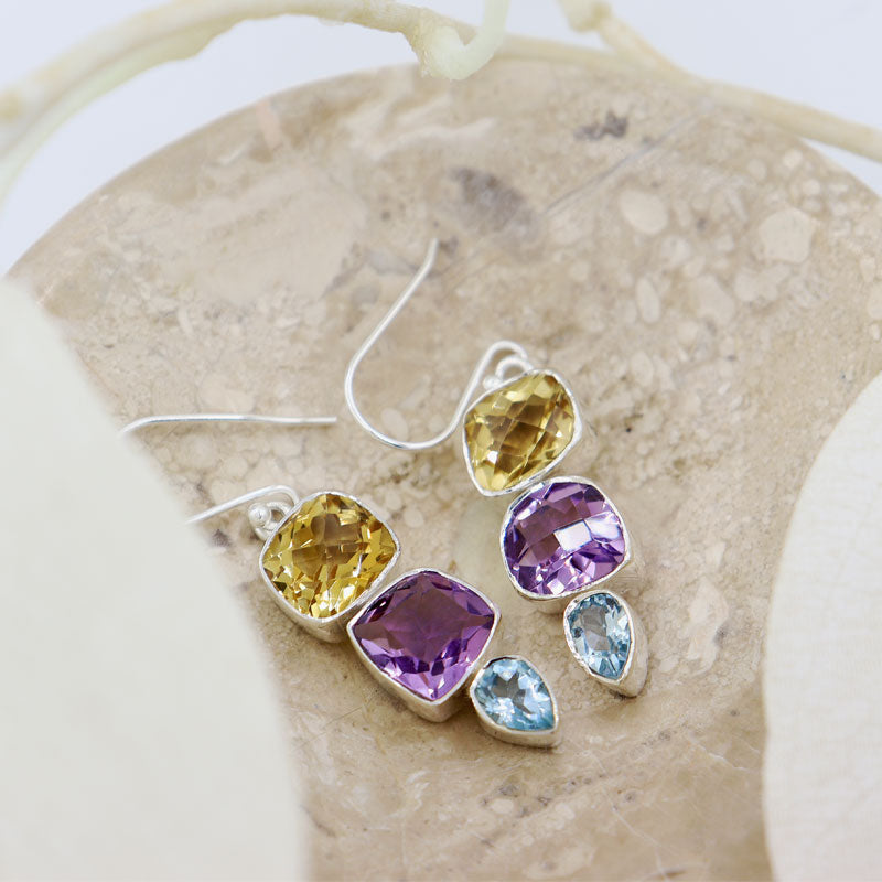 citrine amethyst blue topaz sterling silver gemstone earrings