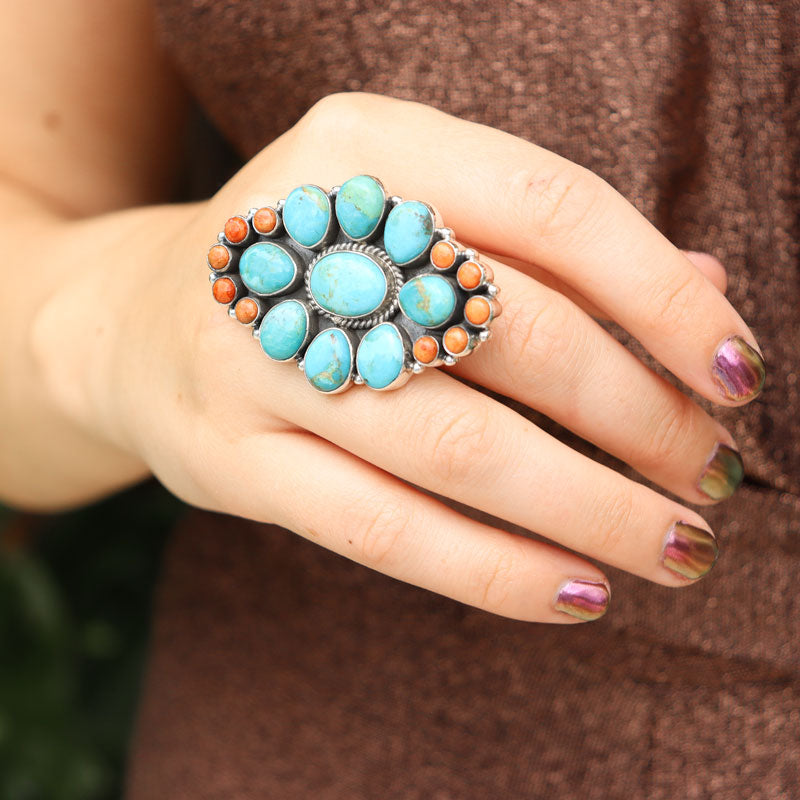 big oyster turquoise sterling silver gemstone ring