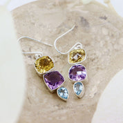 citrine amethyst blue topaz sterling silver gemstone earrings