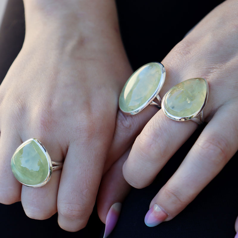 prehnite silver gemstone ring