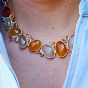 orange carnelian rutilated quartz sterling silver gemstone necklace