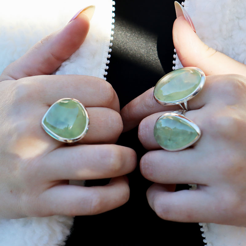 prehnite silver gemstone ring