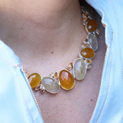 orange carnelian rutilated quartz sterling silver gemstone necklace