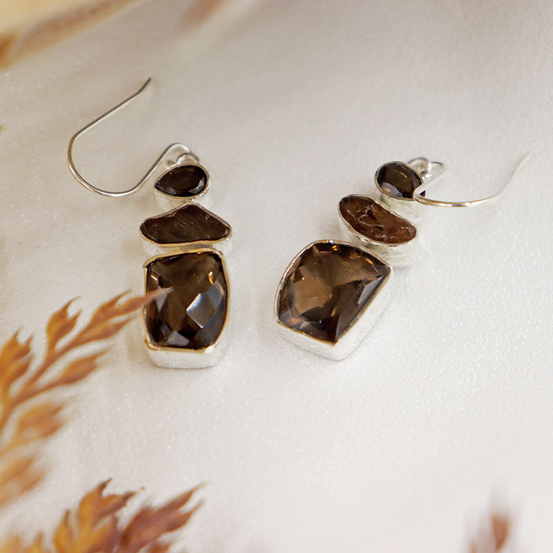 smoky quartz gemstone sterling silver earrings