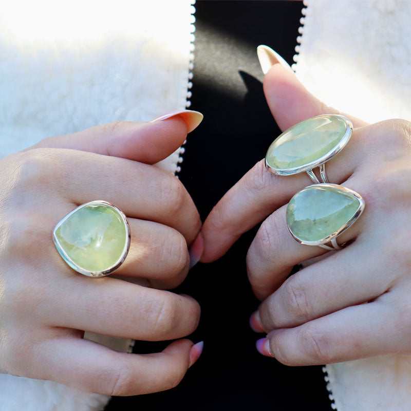 prehnite silver gemstone ring