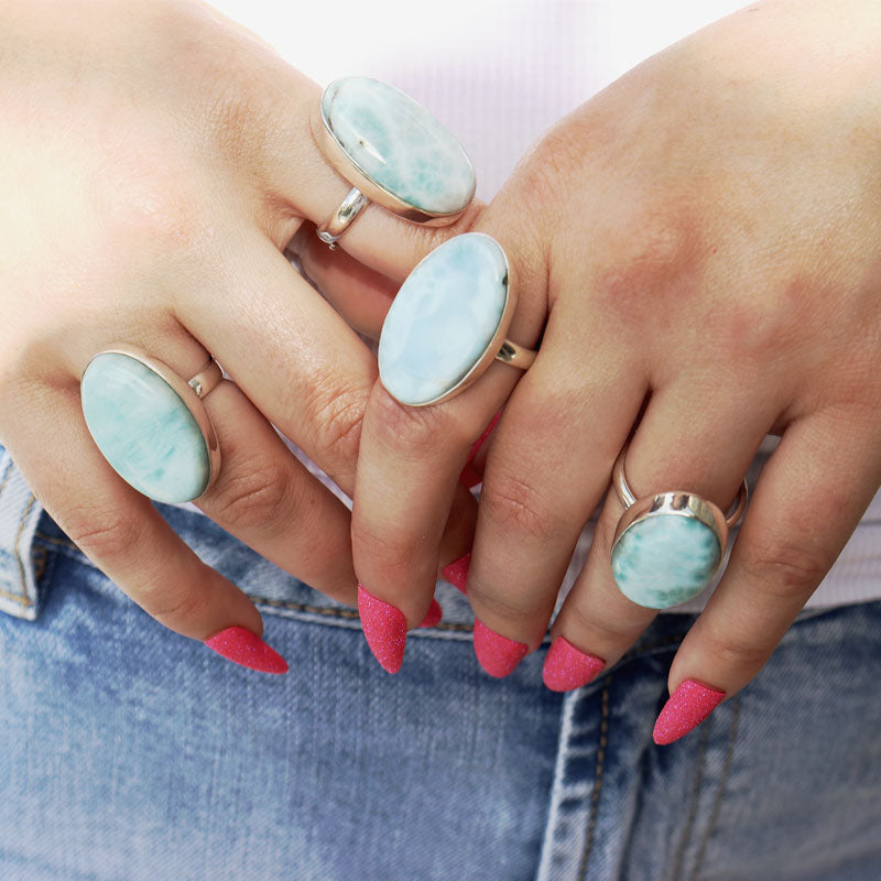 oval larimar gemstone silver ring