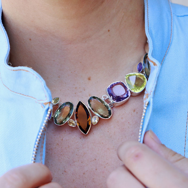 amethyst lemon quartz smoky quartz multi gemstone sterling silver necklace