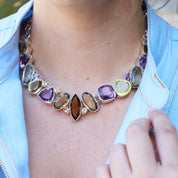 amethyst lemon quartz smoky quartz multi gemstone sterling silver necklace