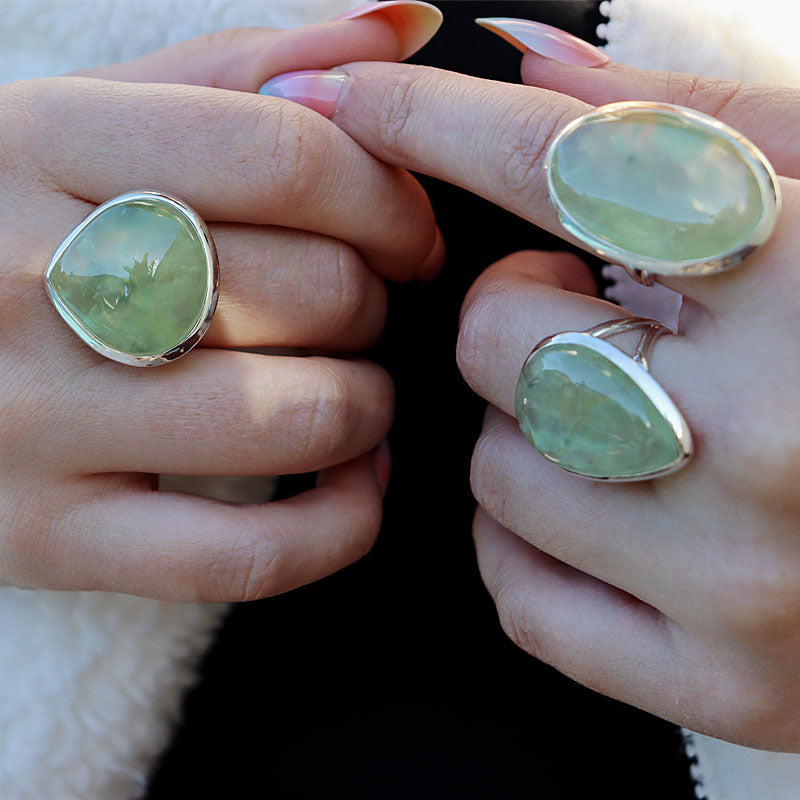 prehnite silver gemstone ring