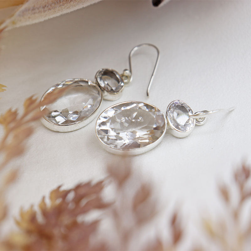 clear quartz sterling silver gemstone earrings