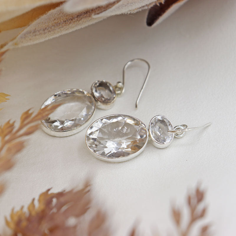 clear quartz sterling silver gemstone earrings