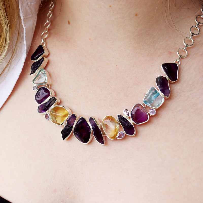 amethyst blue topaz citrine silver gemstone necklace