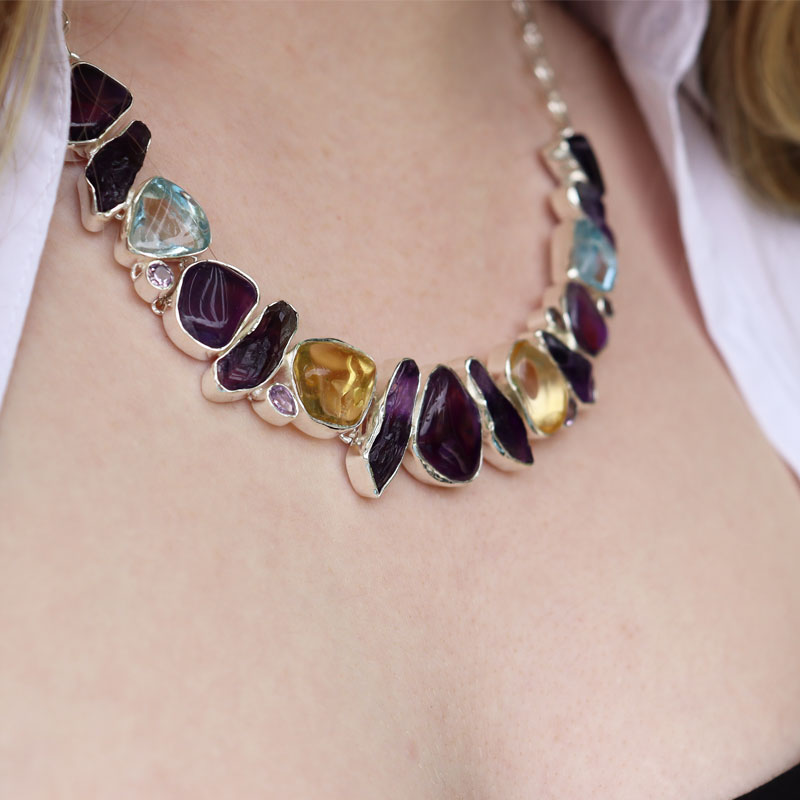 amethyst blue topaz citrine silver gemstone necklace