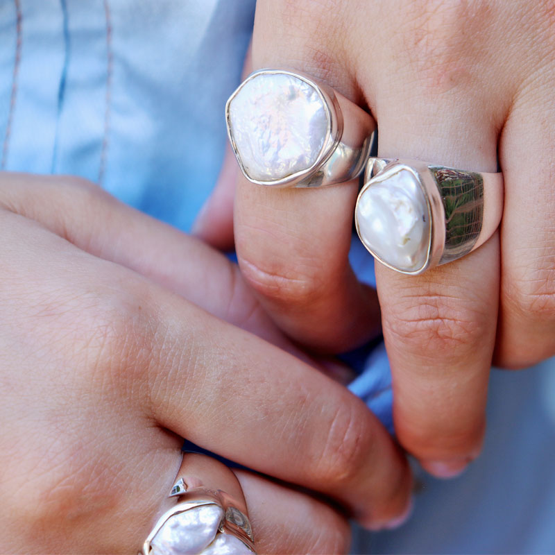 pearl sterling silver gemstone ring