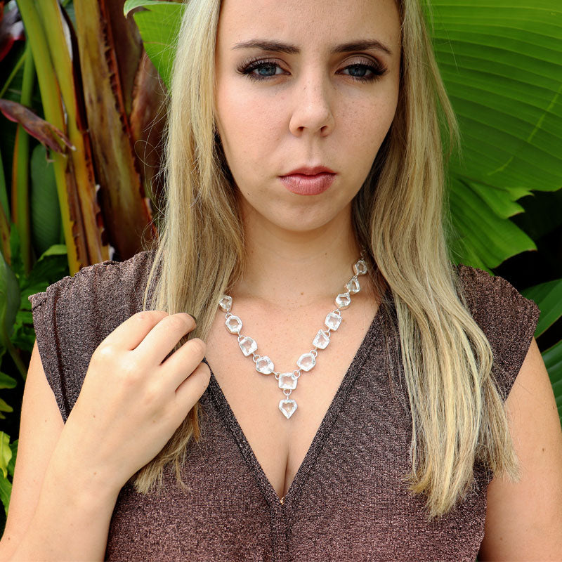 clear quartz sterling silver gemstone necklace