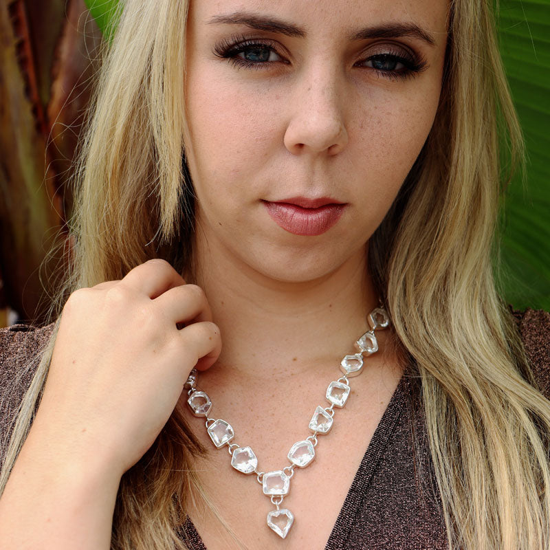 clear quartz sterling silver gemstone necklace