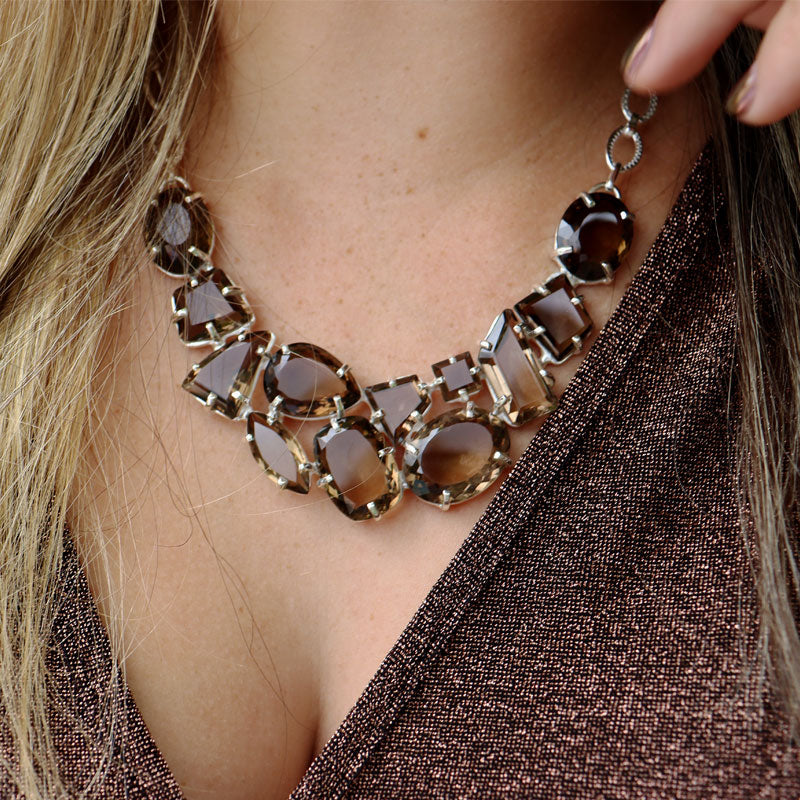 smoky quartz sterling silver gemstone necklace