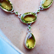 lemon quartz peridot sterling silver gemstone necklace