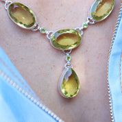 lemon quartz peridot sterling silver gemstone necklace