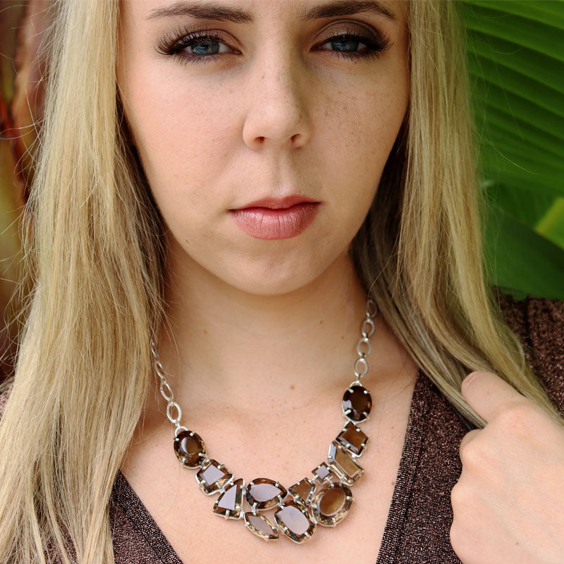 smoky quartz sterling silver gemstone necklace