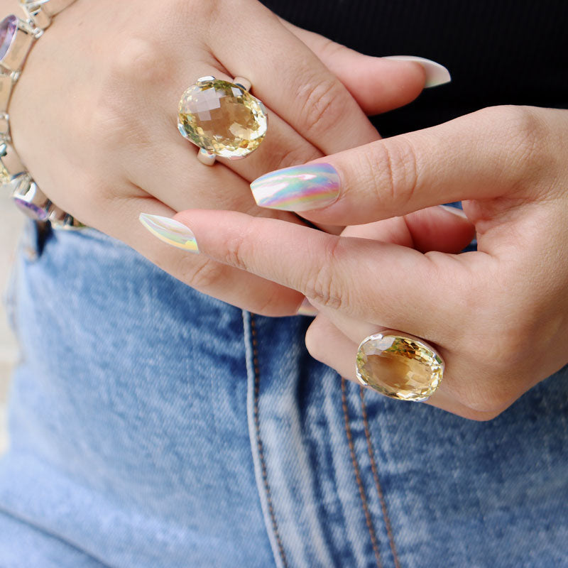 citrine oval silver gemstone ring