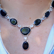 black onyx clear quartz sterling silver gemstone necklace