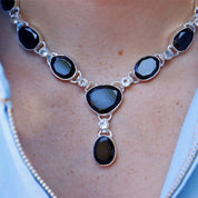 black onyx clear quartz sterling silver gemstone necklace