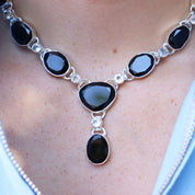 black onyx clear quartz sterling silver gemstone necklace