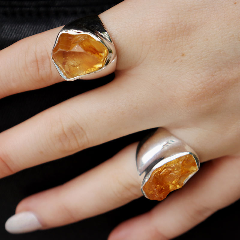 raw citrine sterling silver gemstone ring