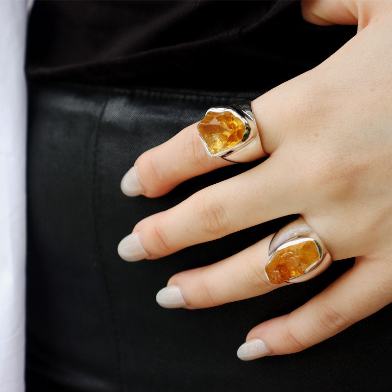 raw citrine sterling silver gemstone ring