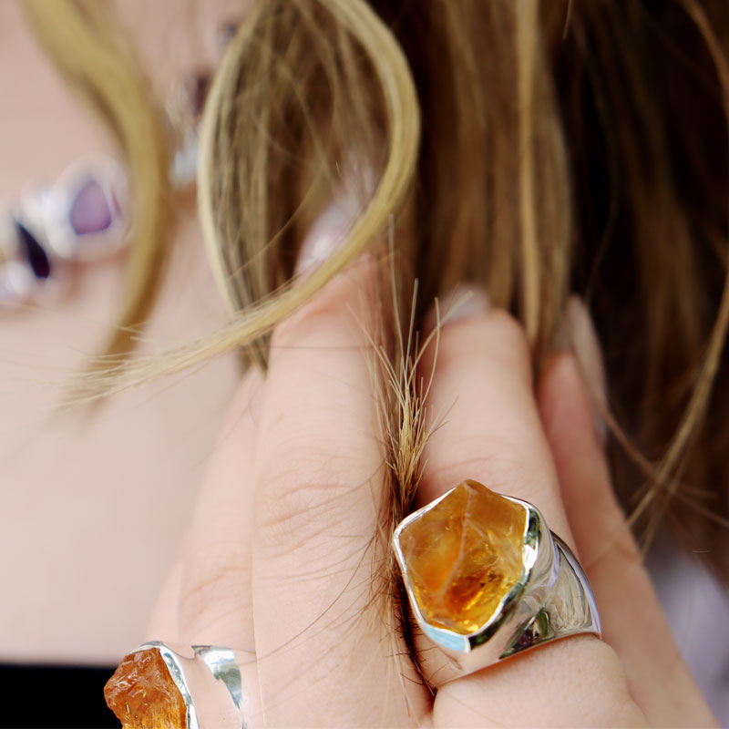 raw citrine sterling silver gemstone ring