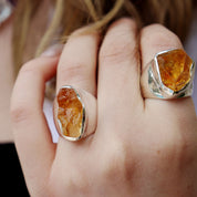 raw citrine sterling silver gemstone ring