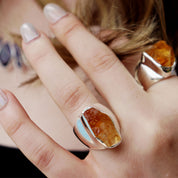 raw citrine sterling silver gemstone ring