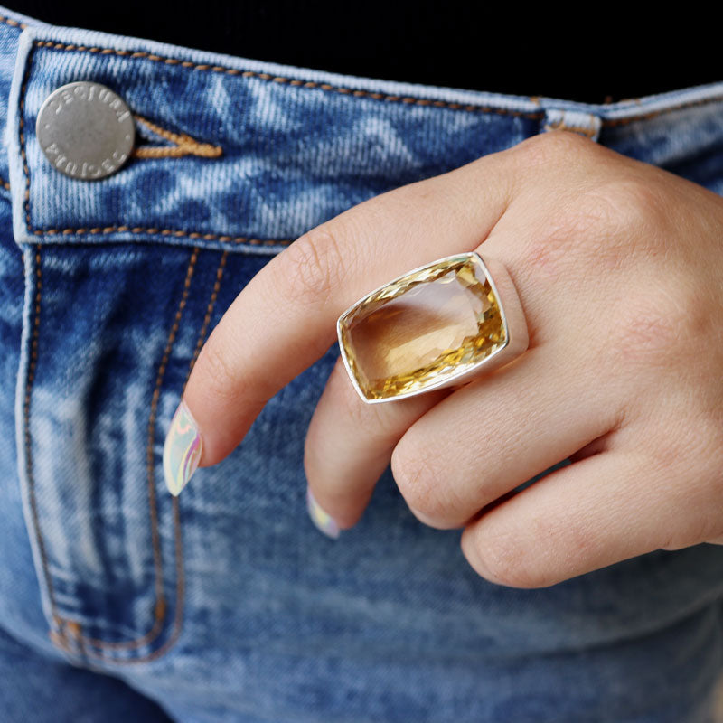 big citrine sterling silver gemstone ring