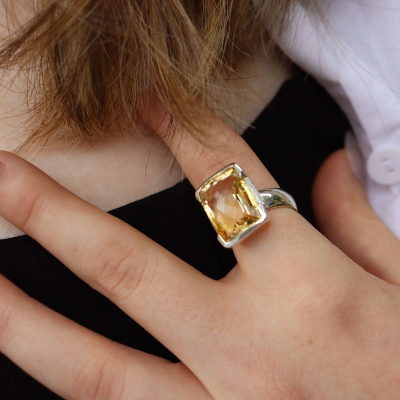 citrine silver gemstone ring