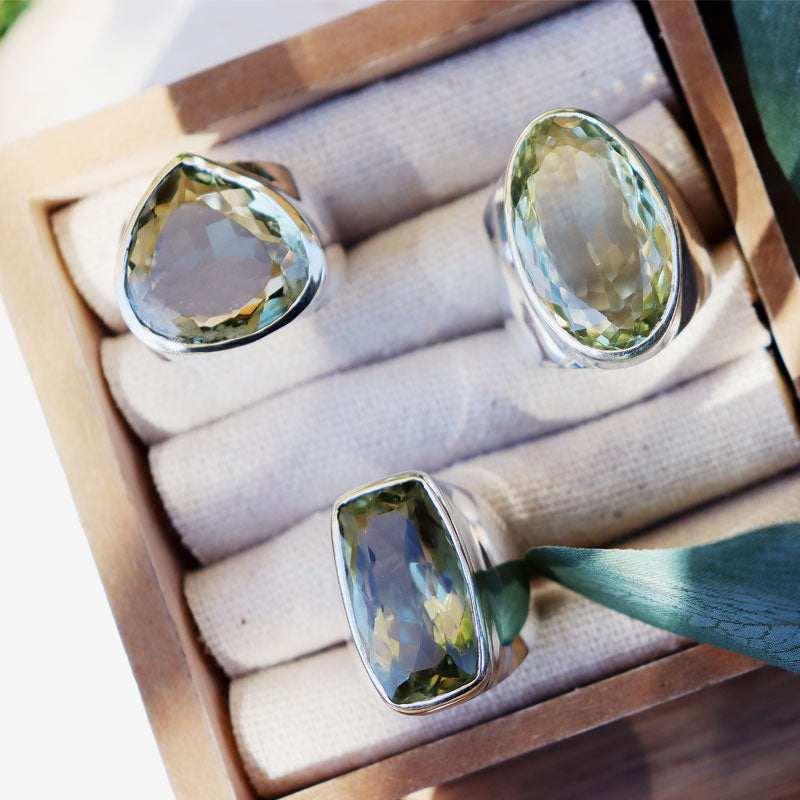 big green amethyst silver gemstone ring