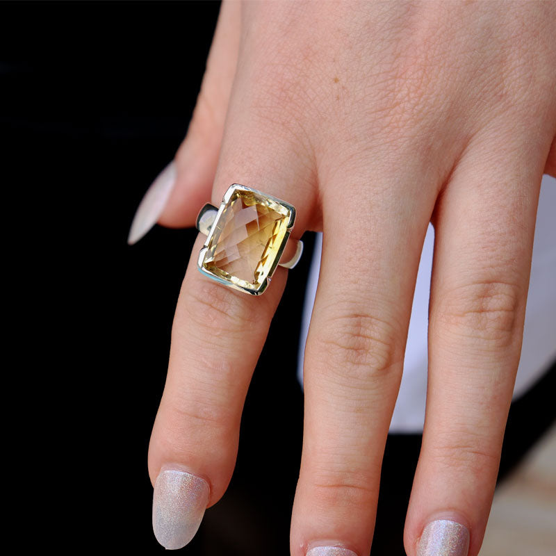 citrine silver gemstone ring