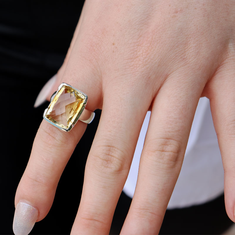 citrine silver gemstone ring