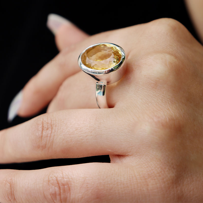 citrine oval silver gemstone ring