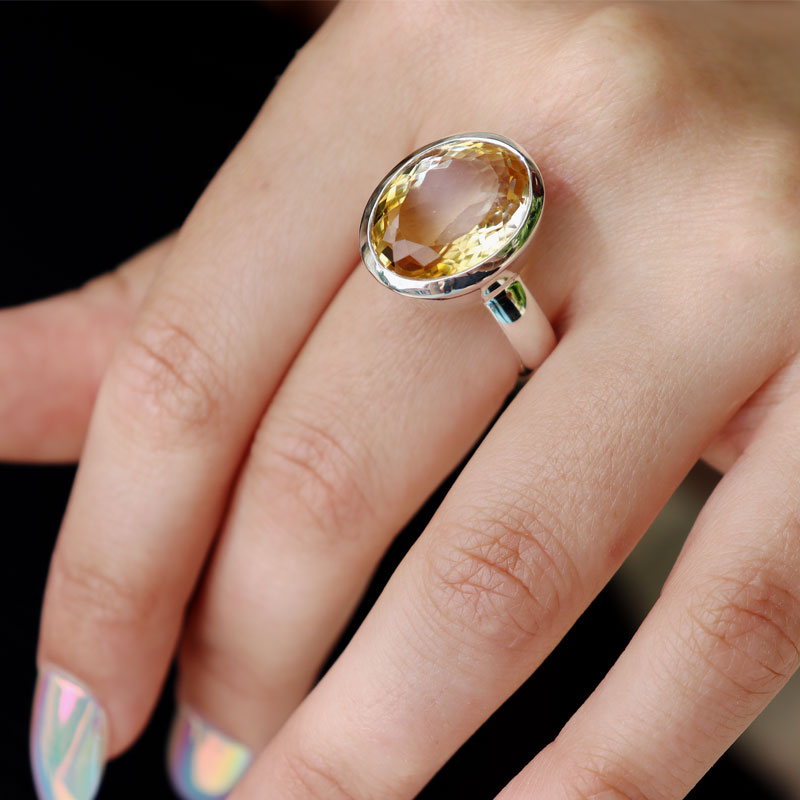 citrine oval silver gemstone ring