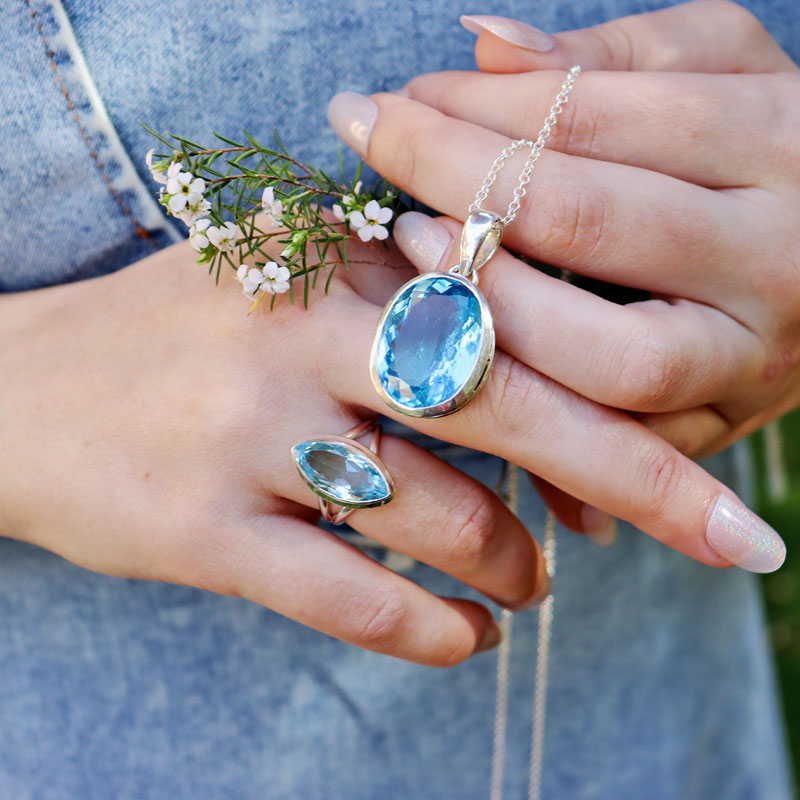 blue topaz silver gemstone ring