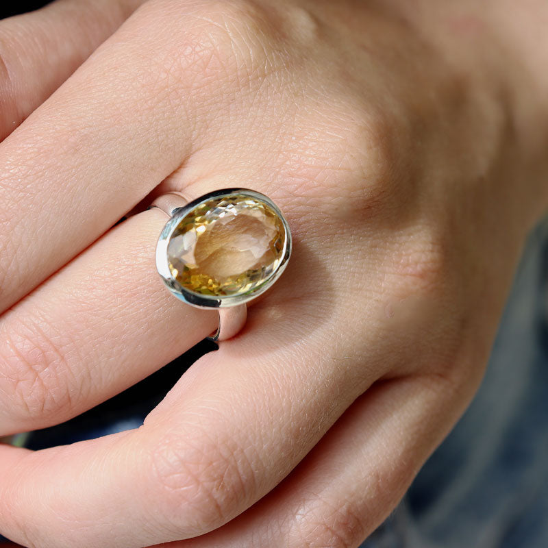 citrine oval silver gemstone ring