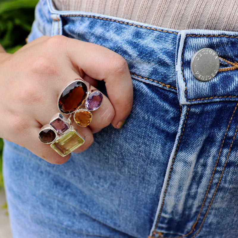 lemon quartz smoky quartz amethyst sterling silver gemstone ring