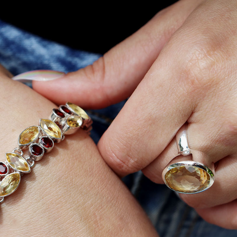 citrine garnet silver gemstone bracelet