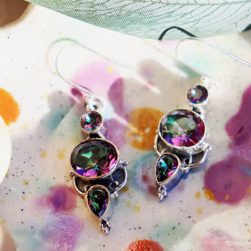 mystic topaz silver gemstone earrings