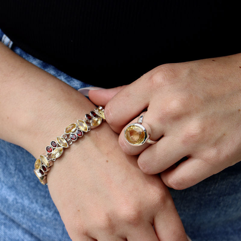 citrine garnet silver gemstone bracelet