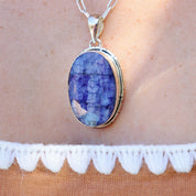 oval sapphire gemstone silver pendant