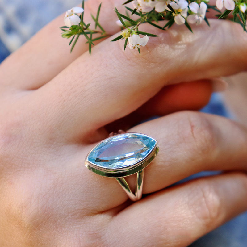 blue topaz silver gemstone ring